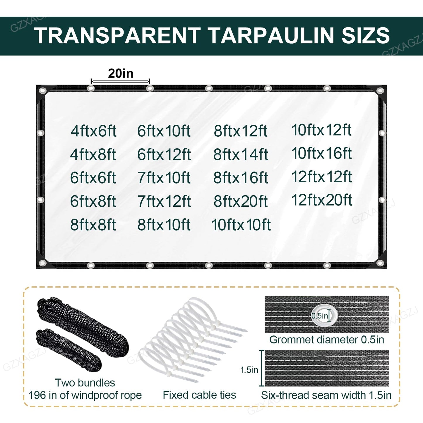 GZXAGZJ Clear Tarp with Grommets 12x12 ft Heavy Duty Clear Tarps 14 Mil Thickened Tear-Resistant Reinforced Edges for Porch Garden Patio Chicken Coop Plant Winterizing Camping