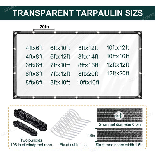 GZXAGZJ Clear Tarp with Grommets 12x12 ft Heavy Duty Clear Tarps 14 Mil Thickened Tear-Resistant Reinforced Edges for Porch Garden Patio Chicken Coop Plant Winterizing Camping