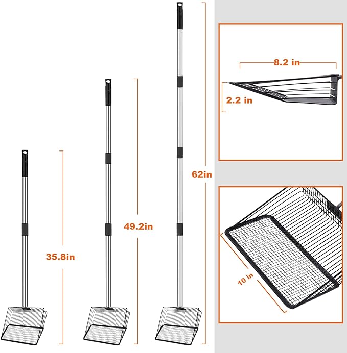 BABORUI 10Inch Large Chicken Poop Scooper, Adjustable Litter Scooper for Chicken, Detachable Stainless Steel Chicken Coop Cleaning Tools, Heavy Duty Poop Shovel for Chicken Coop Accessories