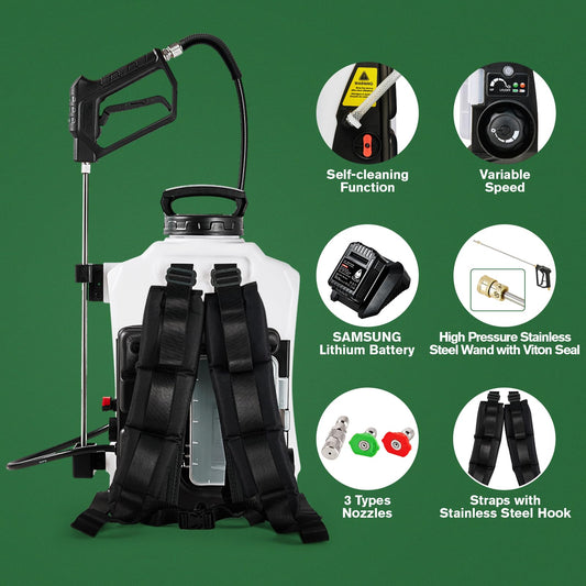 Self-Cleaning Battery Powered Backpack Sprayer 4 Gallon & 18V/4.9Ah Lithium Battery