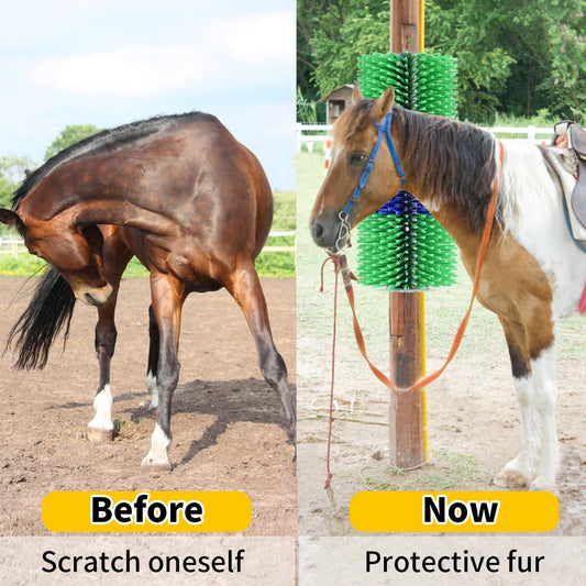 Adjustable Livestock Scratching Brush Kit — Durable Nylon Back Scratcher for Cattle, Horses & Goats with Mounting Hardware & Massaging Bristles