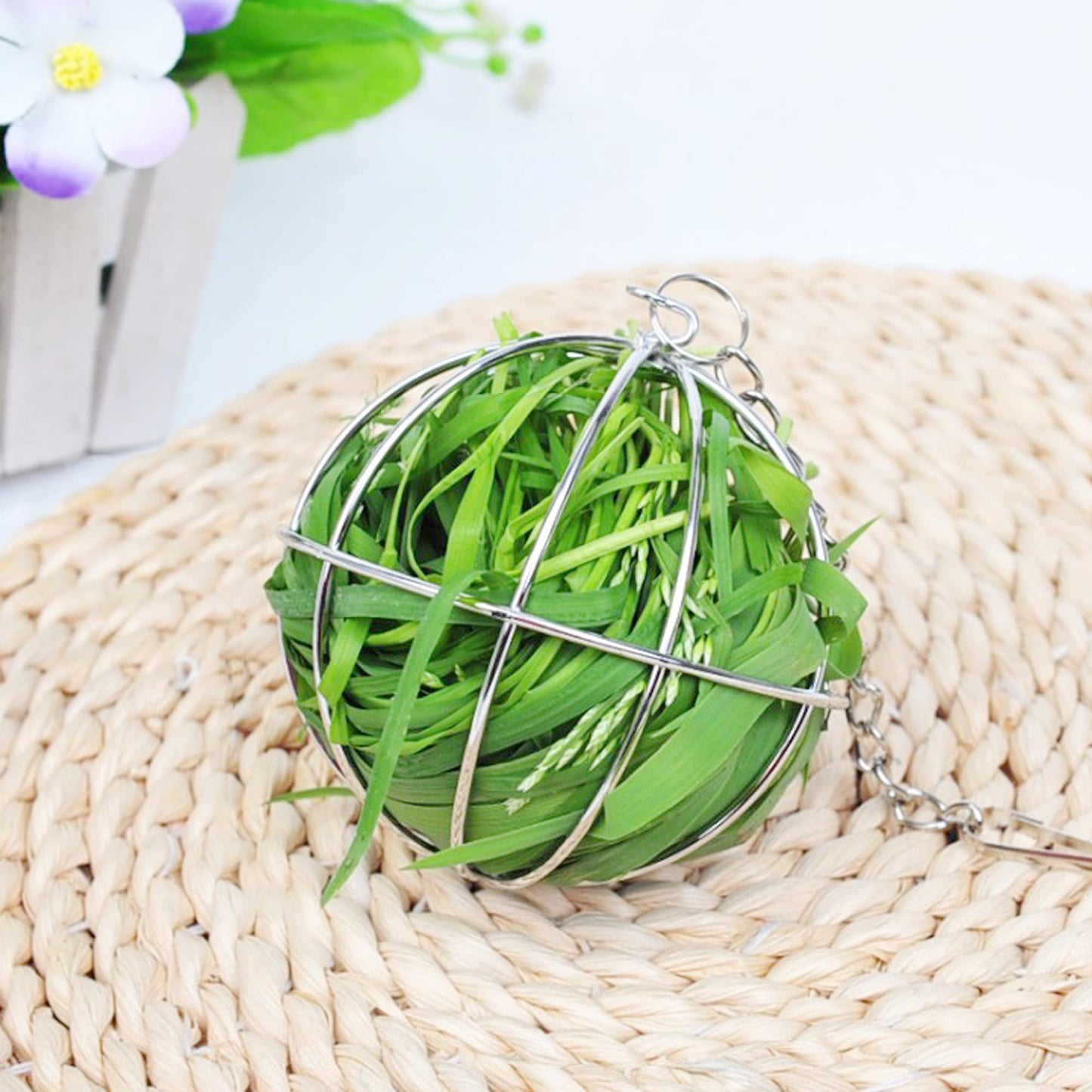 Allazone 4 PCS Hay Feeder Ball, Hay Rack Ball, Small Animal Stainless Steel Grass Ball Grass Rack Ball for Rabbit Guinea Pig Hamster Hay Dispenser Hanging Ball Feeder Toy Rabbit Pet Supplies