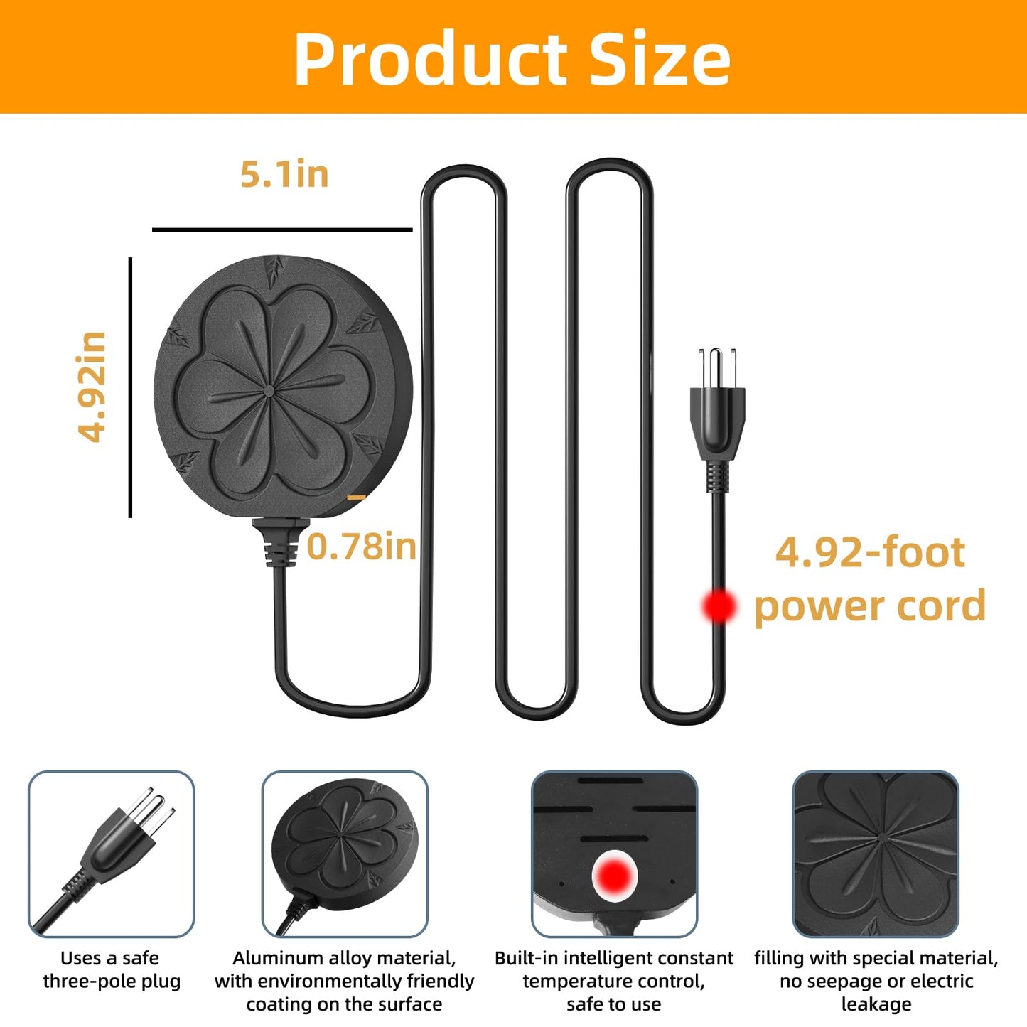 kapwall 110W Bird Bath Heater for Outdoors in Winter–Cast Aluminum Submersible Pond Deicer,Thermostatic Chicken Water Heater,Power Cord 4.92 Ft/1.5M(Black)