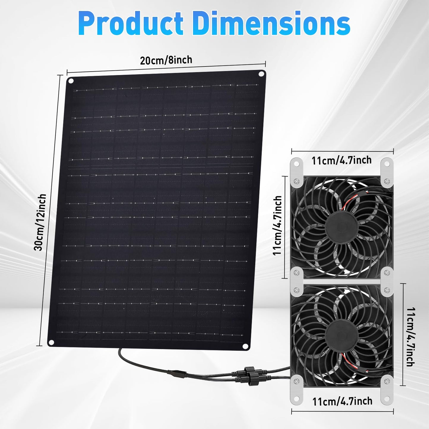 HASDSAGY Solar Powered Fan, Solar Panel Fan 15W Solar Ventilation Exhaust Fan Waterproof for Outdoor Shed Chicken Coops Greenhouse Doghouses Pet House for Intake or Exhaust Air Cooling