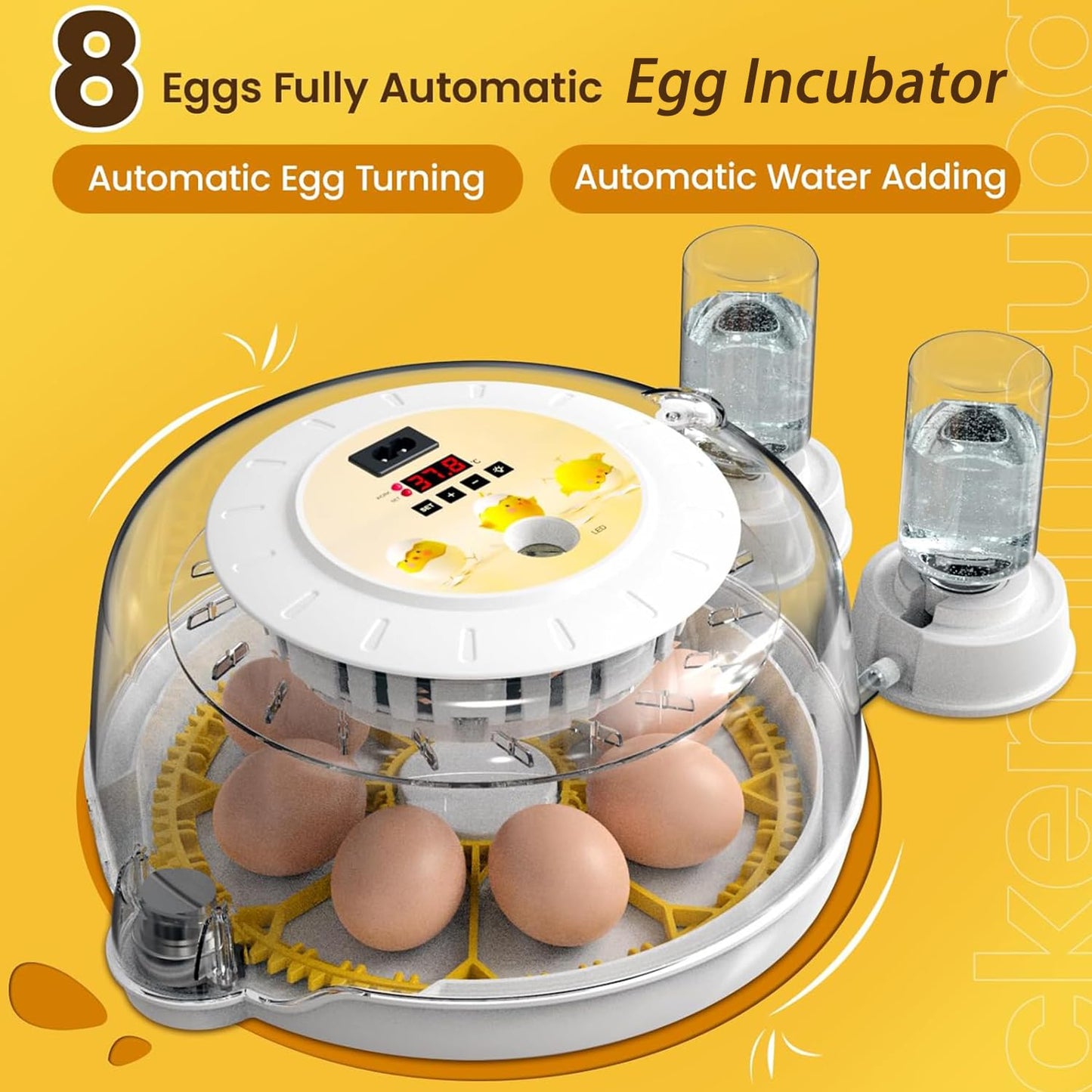 DEZHXHE 8 Egg Incubators for Hatching Eggs, Automatic Egg Turner and Egg Candle Tester, 360 Degree View, Farm Poultry Egg Incubators for Chicken Duck Goose Quails Eggs