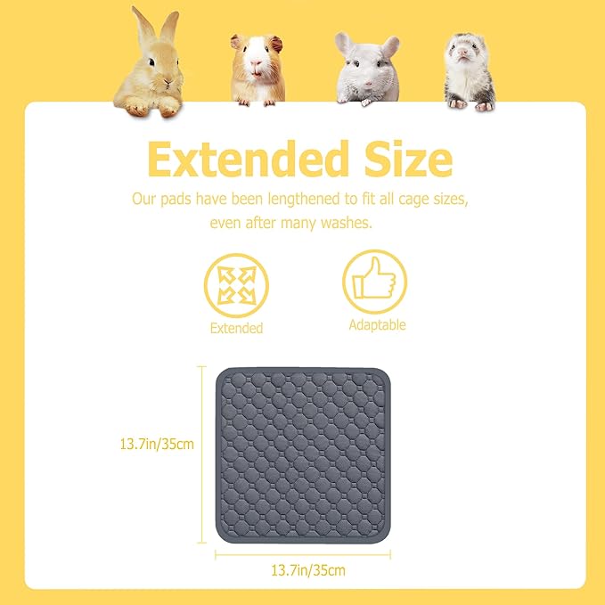Guinea Pig Cage Liners, 14x14in 5Pack Washable Guinea Pig Fleece Bedding for Midwest, C&C Cage, Reusable & Anti Slip & Waterproof, Absorbent Guinea Pig Pee Pad for Small Animal, Rabbit, Bunny