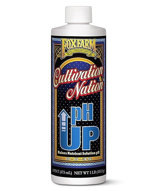 FoxFarm Cultivation Nation pH Up - Liquid Nutrient Solution Adjuster, Raises pH Levels for Hydroponic & Soil Gardens - Formulated with Potassium Hydroxide for Optimal Growth (Pint)