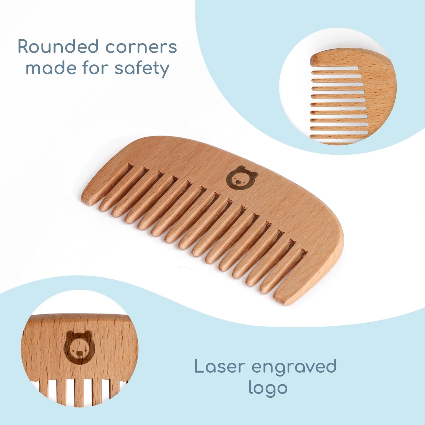 ROMY RO 3 Piece Wooden Hair Brush Set for Newborns & Toddlers - Ultra Soft Natural Goat Hair and Wood Brushes in Chic Gift Box