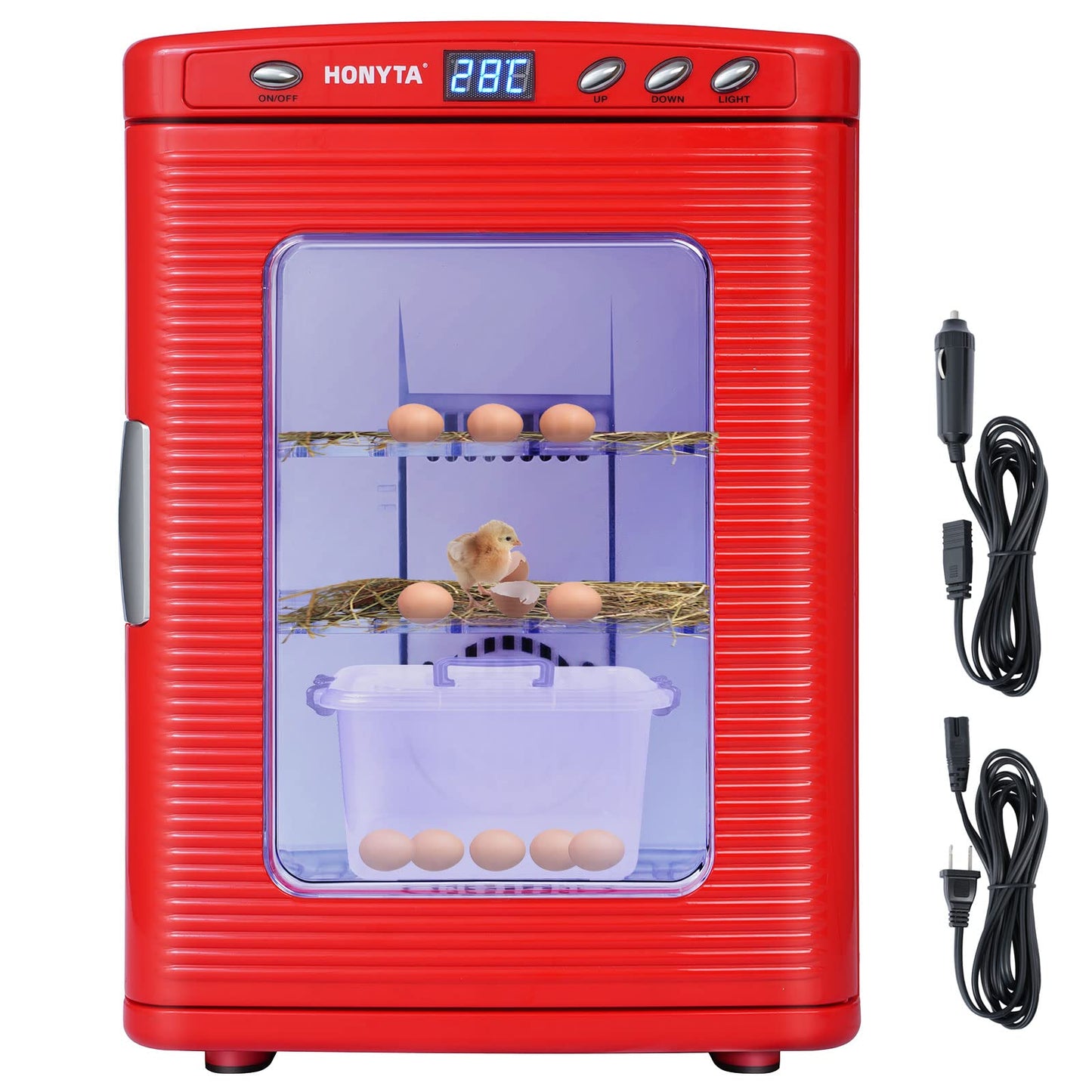 RYFT Incubators for Hatching Eggs, 25L Portable Reptile Scientific Lab Incubator with 5°C-60°C, 12V/110V Heating and Cooling for Small Reptiles (Red)