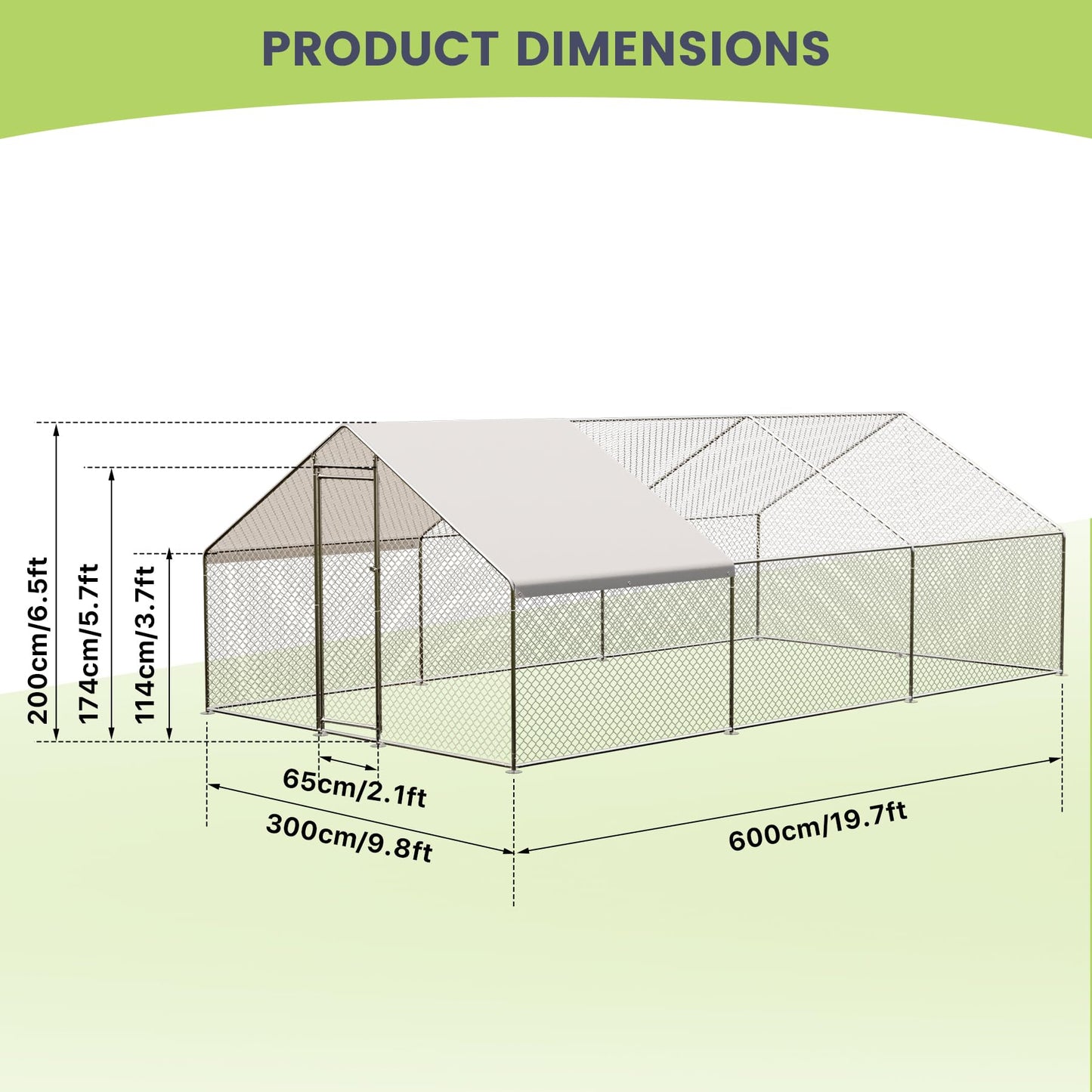 GarveeLife Large Metal Chicken Coop with Waterproof & Anti-UV Cover, Outdoor Chicken Pen (19.7' L x 6.6' W x 6.6' H)