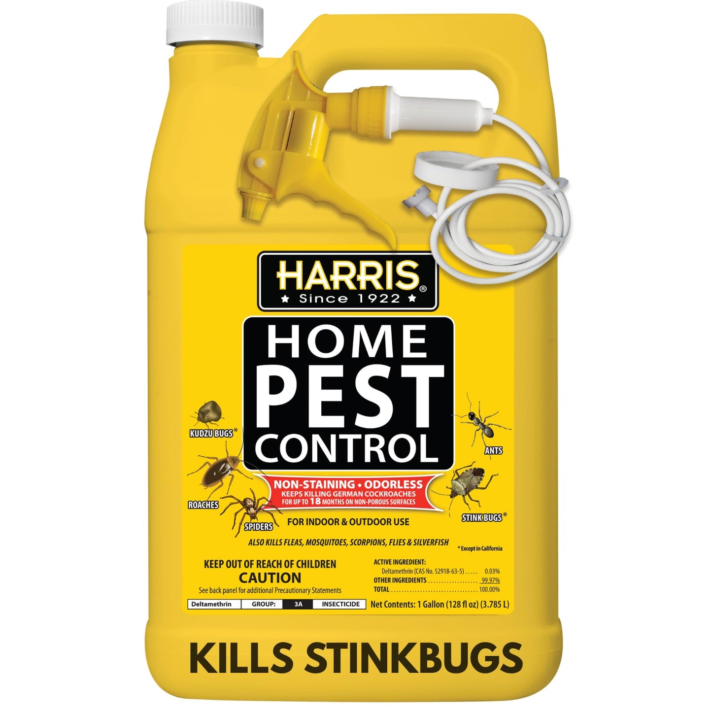 Harris Home Insect Killer, Liquid Gallon Spray with Odorless and Non Staining Residual Formula - Kills Ants, Roaches, Spiders, Kudzu Bugs, Stink Bugs, Fleas, Mosquitos, Scorpions, Flies and Silverfish