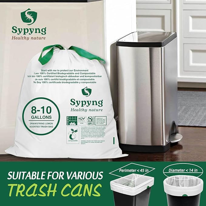 Compostable Kitchen Trash Bags 8-10 Gallon (50-Pack) – Heavy-Duty 1.1 Mil, 100% Biodegradable, ASTM D6400, BPI & OK Compost HOME Certified, Eco-Friendly, Leakproof & Odor Control