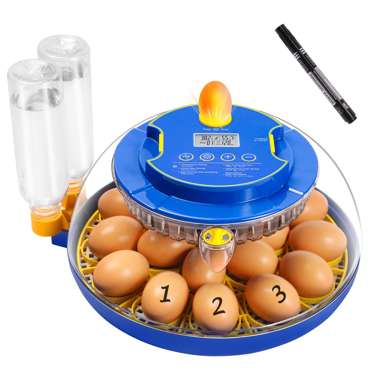 18 Egg Incubators for Hatching Eggs，360°Airflow Circulation System Incubator with Automatic Egg Turner and Humidity Control，Incubator for Chicken Eggs for Hatching Chicken Duck Goose Quail Turkey