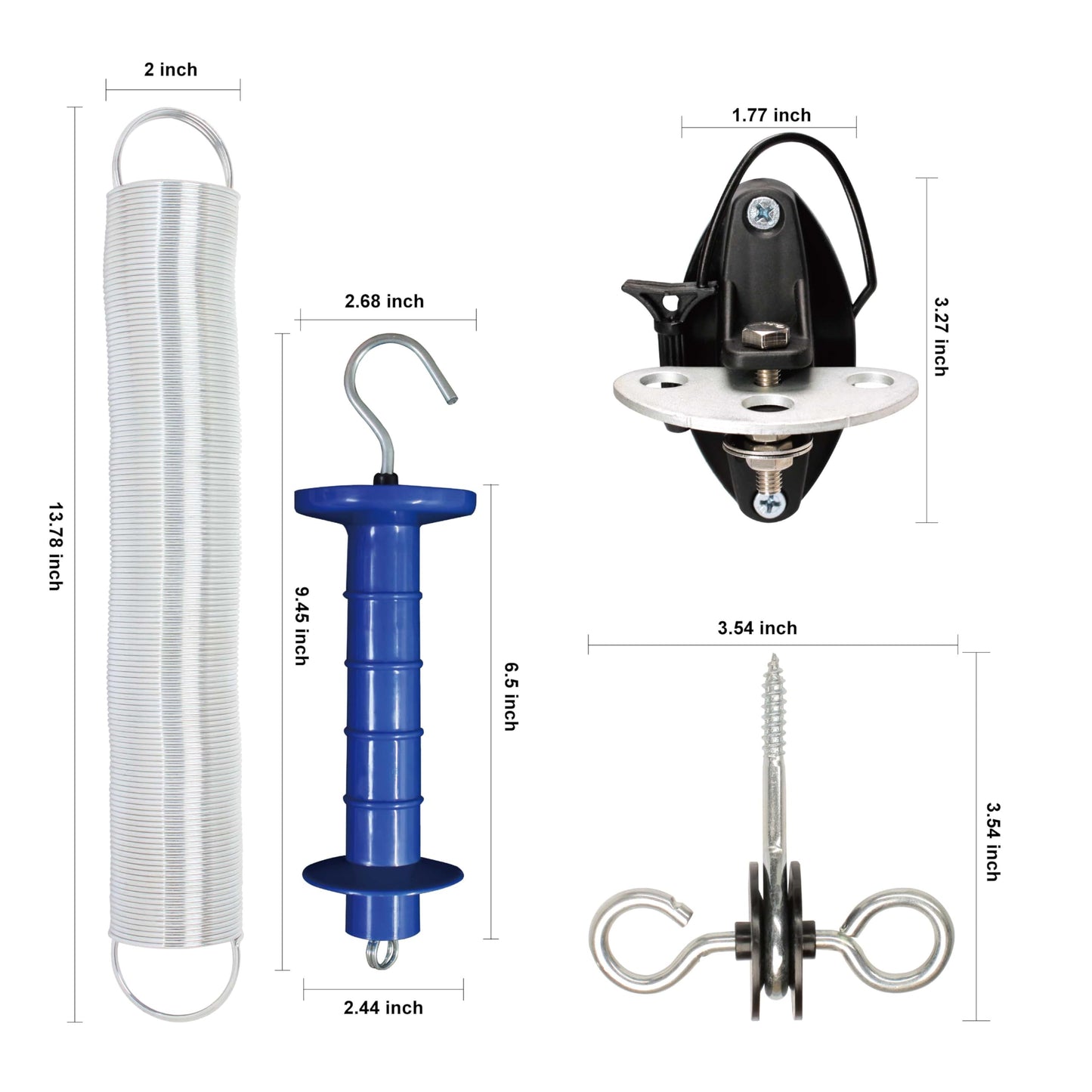 5 Pack Electric Fence Gate Kit, with Spring Gate Handle, 2 Anchor Insulators and 19.69-Feet Tension Big Spring，for Electric Fence Gate Livestock Fence Agricultural Fencing and Pasture