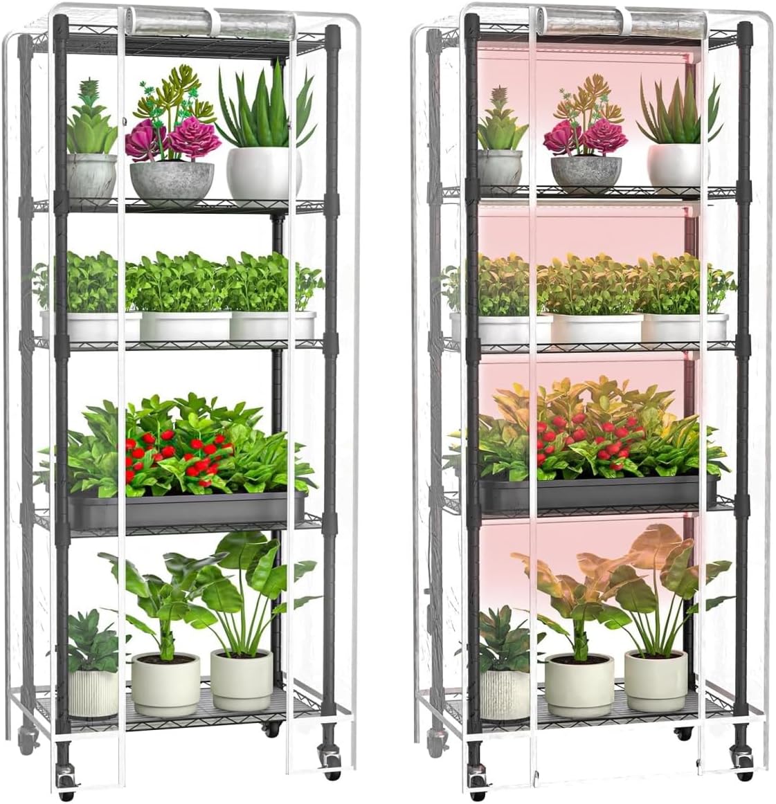 Mini 5-Tier Greenhouse for Indoor Outdoor and Indoor Greenhouse with Grow Lights