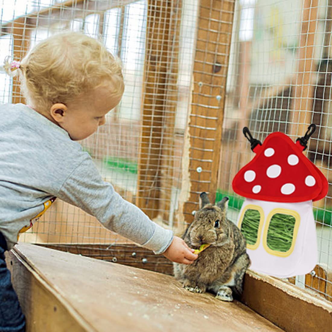 TANOMA Bunny Hay Feeder, Hanging Rabbit Hay Feeder Bag for Bunnies Guinea Pigs Chinchillas Hamster