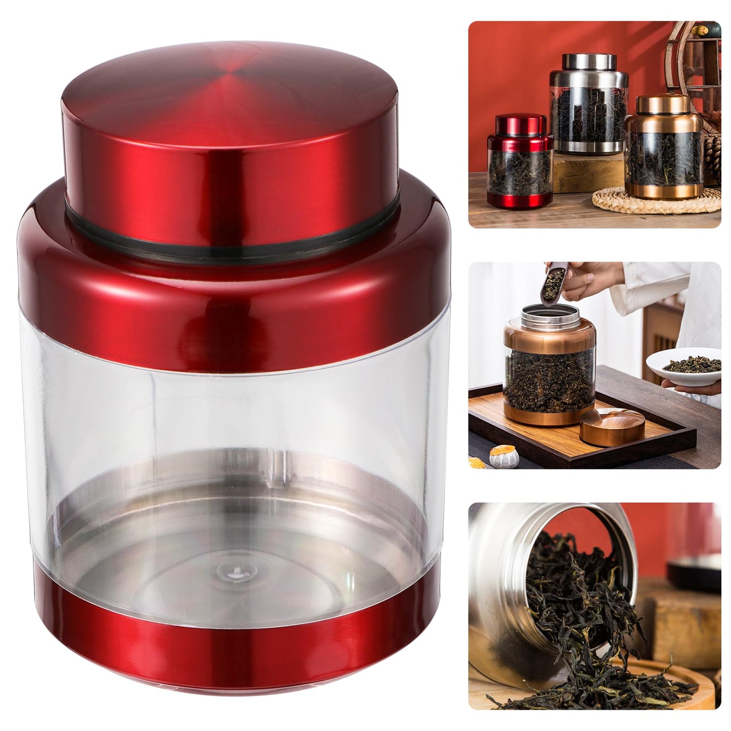 PRETYZOOM 2pcs Red Candy Jar Food Canisters Airtight Metal Kitchen Container Airtight Coffee Container Snacks Jar Coffee Bean Canister Sugar Jar Cereal Can Storage