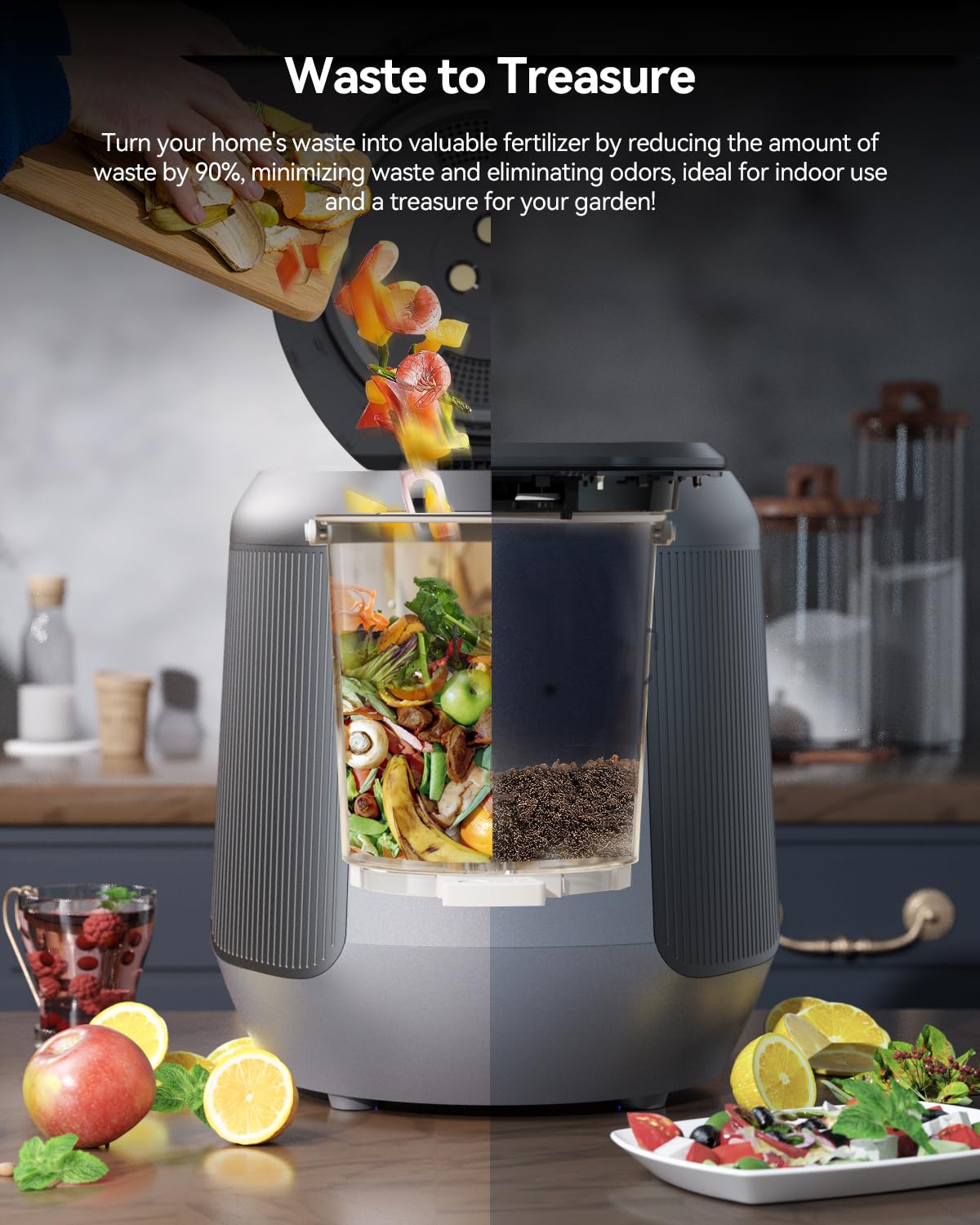 Seyanke Electric Kitchen Composter, 4.2L Smart Countertop Food Recycler with Charcoal System, Indoor Compost Bin for Home Waste, Quiet & Easy to Use, Eco-Friendly Waste Solution