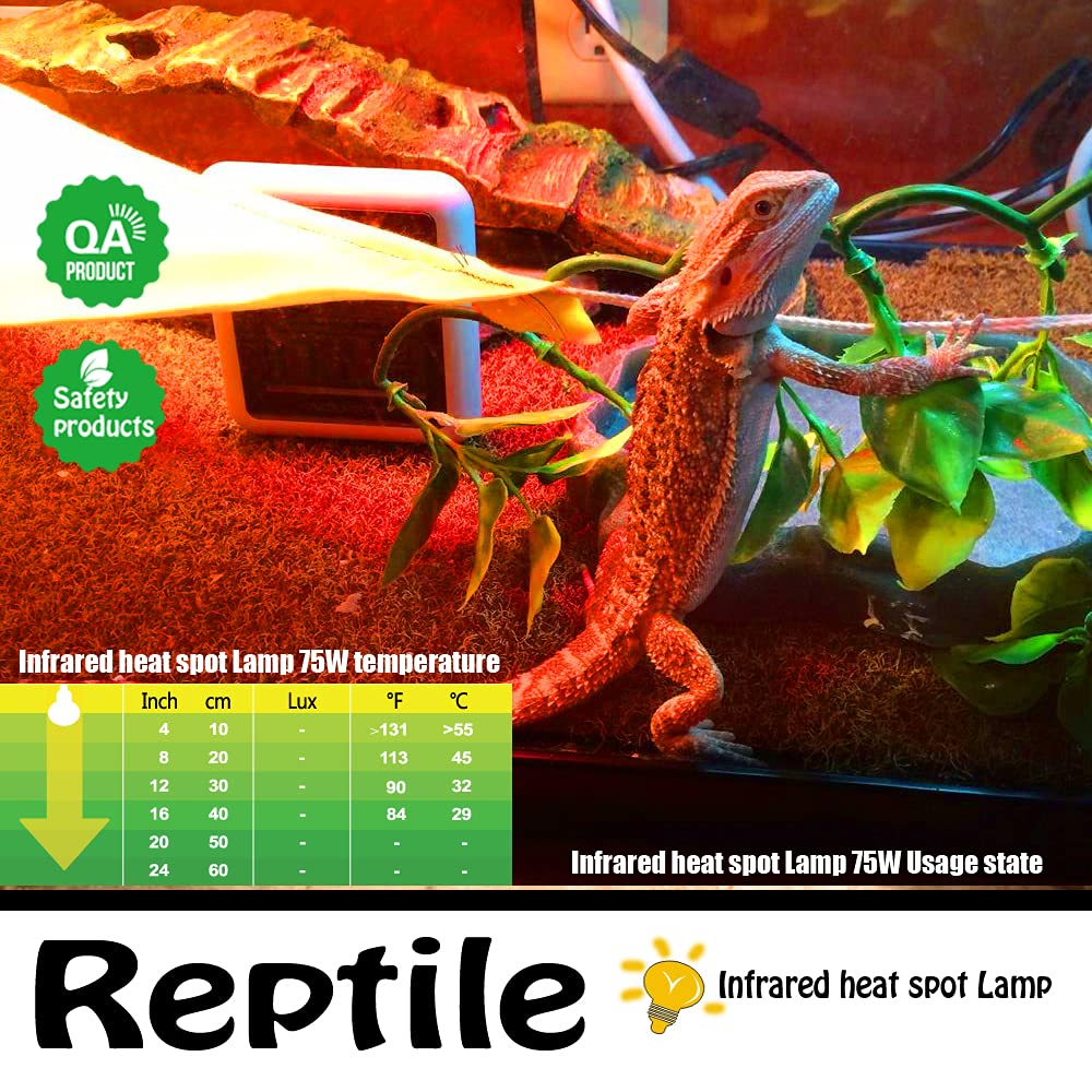 MCLANZOO Infrared Heat Lamp Bulbs 75W 2 Pack,Red Basking Spot Light Bulb Reptile Heating lamp for Bearded Dragon,Turtle,Snake,Leopard Gecko,Chicked with Digital Temperature Thermometer