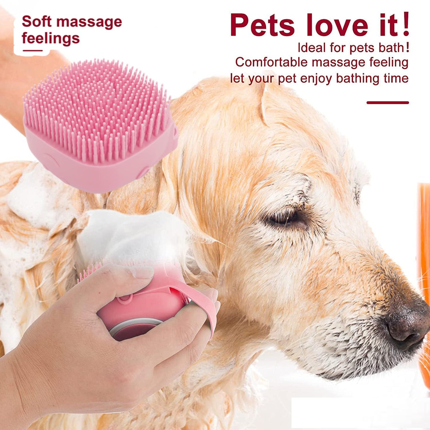 Qubccum 7 Pcs Cat Dog Brush Grooming Kits, Self-Cleaning Slicker Brush, Pet Nail Clipper and File, Flea Comb, Pet Shampoo Bath Brush, Pet Finger Toothbrush, Storage Bag (Pink)