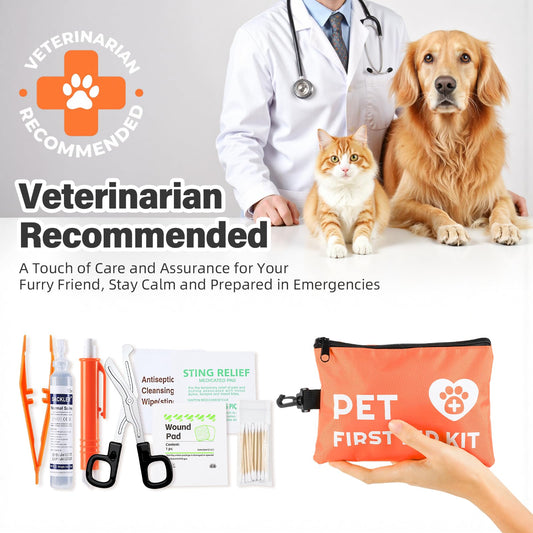 Portable Dog First Aid Kit with Hook - Water Resistant Pouch for Hiking, Camping, Daily Family Use, Travel, Pet Safety, Thoughtful Gift for Pet Owners (45pcs Standard Version)