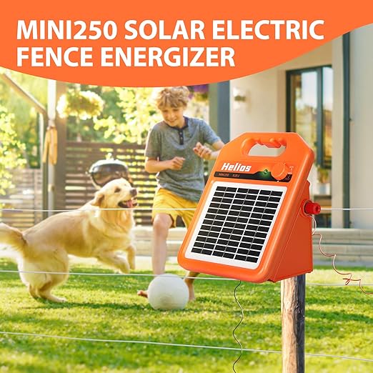 MINI250 15 Miles Solar Electric Fence Charger, 0.25 Joule Solar Fence Charger for Livestock, Pigs, Horses, Cattle Sheep, Solar Powered Electric Fence with Day or Night Mode, Easy Installation