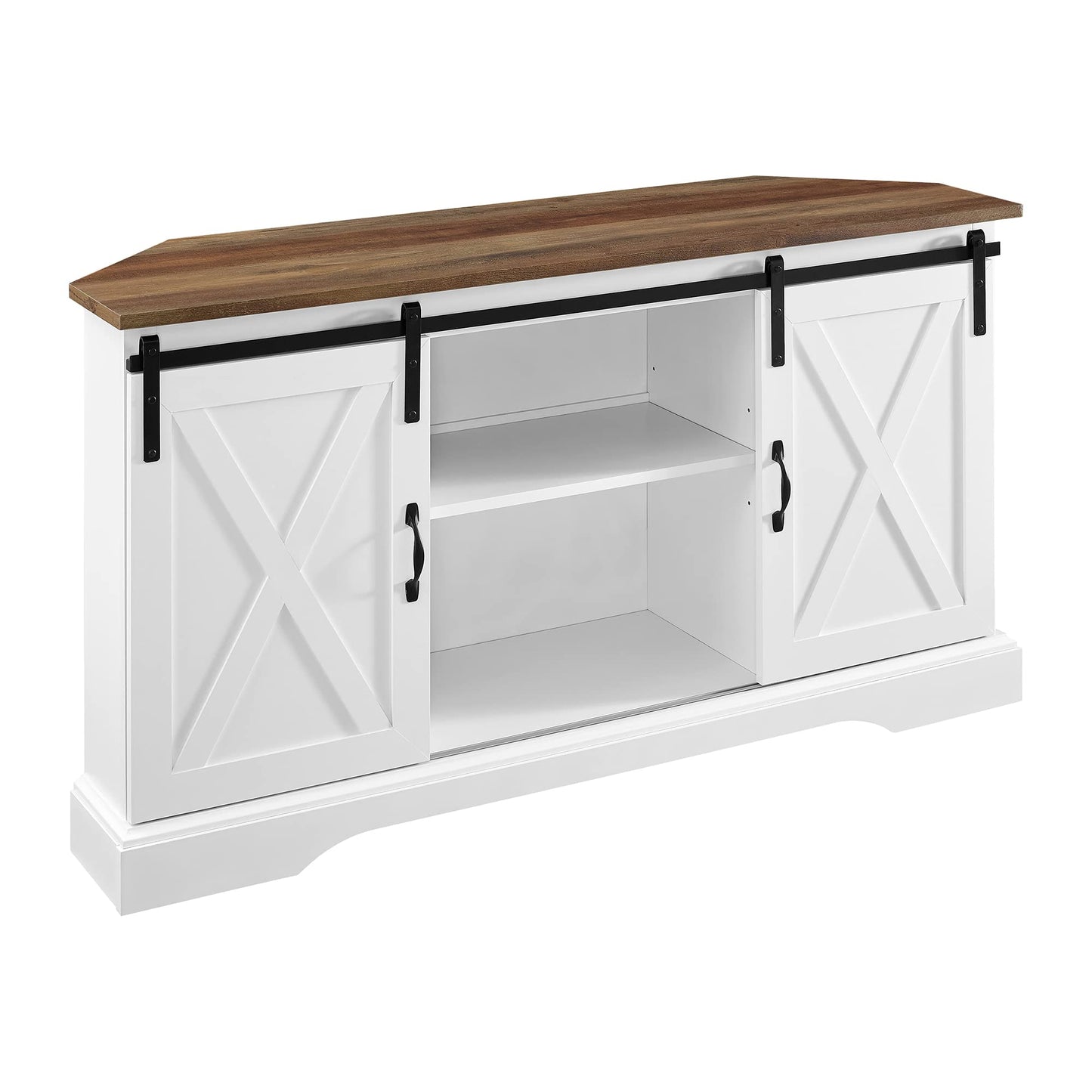 Walker Edison Everette Modern Farmhouse Double Sliding X Barn Door Stand for TVs up to 58 Inches, 52 Inch, Reclaimed Barnwood and Solid White