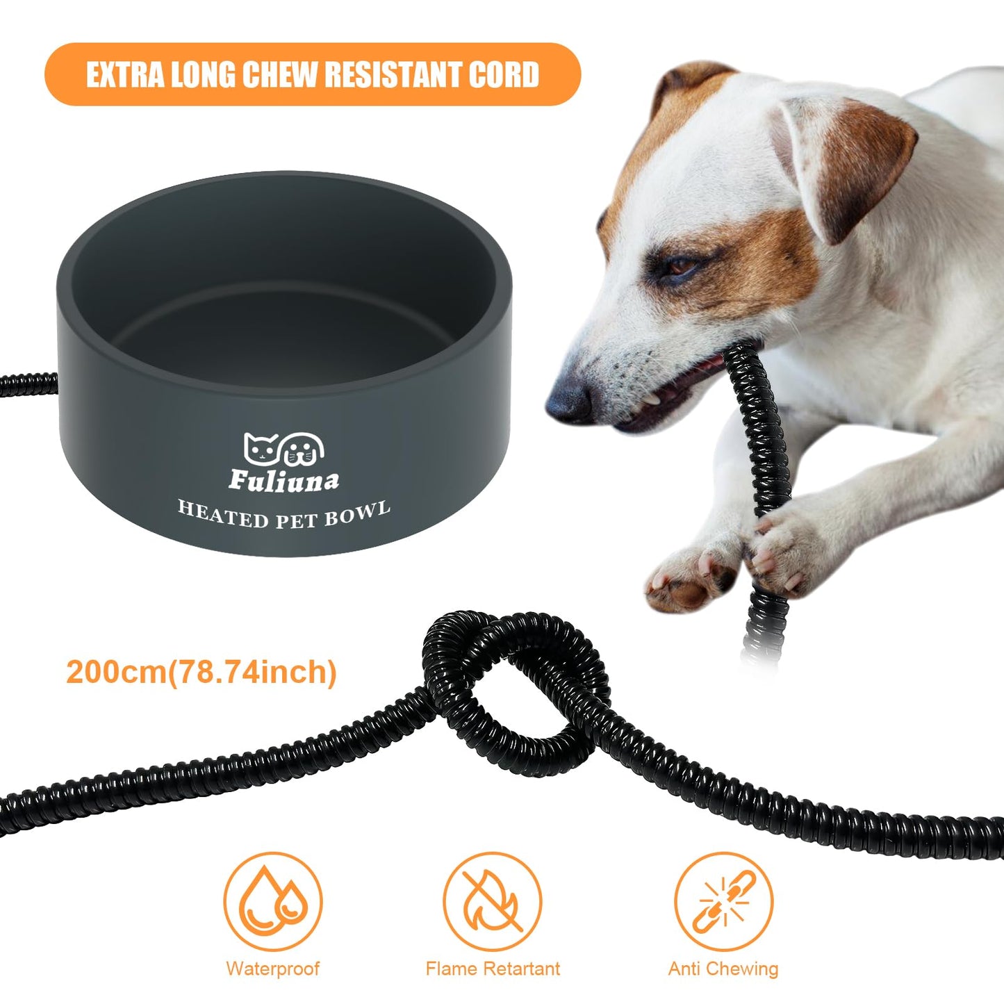Fuliuna Large Heated Water Bowl, Outdoor Heated Dog Bowl with Chew Resistant Power Cord, Thermal Bowl Provide Drinkable Water in Winter, Heated Pet Bowl for Cat Rabbit Chicken Duck Squirrel 0.85 Gal