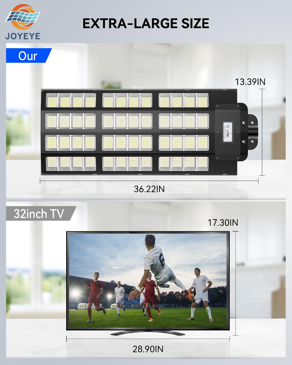JOYEYE 10000W Solar Street Lights Outdoor: Commercial Solar Parking Lot Lights with Motion Sensor and Remote Control, IP66 Waterproof, Wide Angle Dusk to Dawn Outdoor Lighting, Large Dimension, 2 Pack