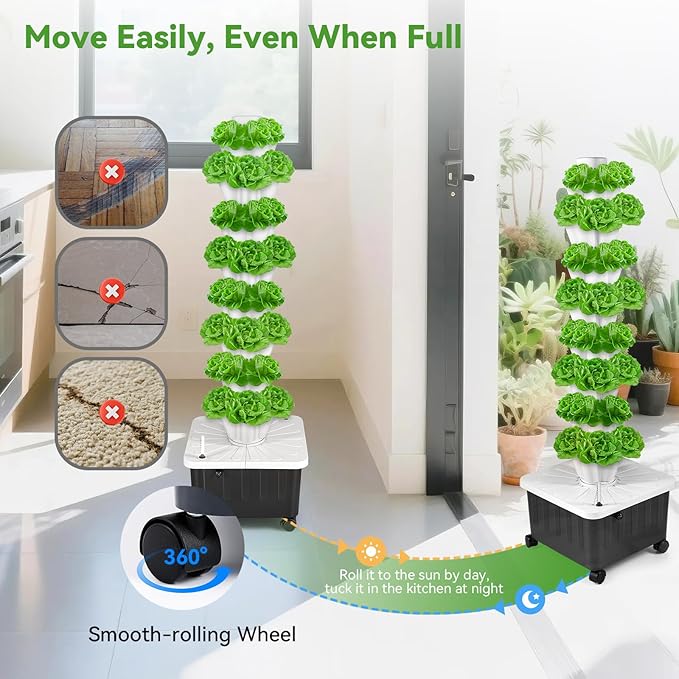 BAOSHISHAN Vertical Hydroponic Garden Tower, 40 Pods 8 Tiers Hydroponics Tower Outdoor, Vertical Hydroponic System with Water Pump for Vegetable Herb Fruit