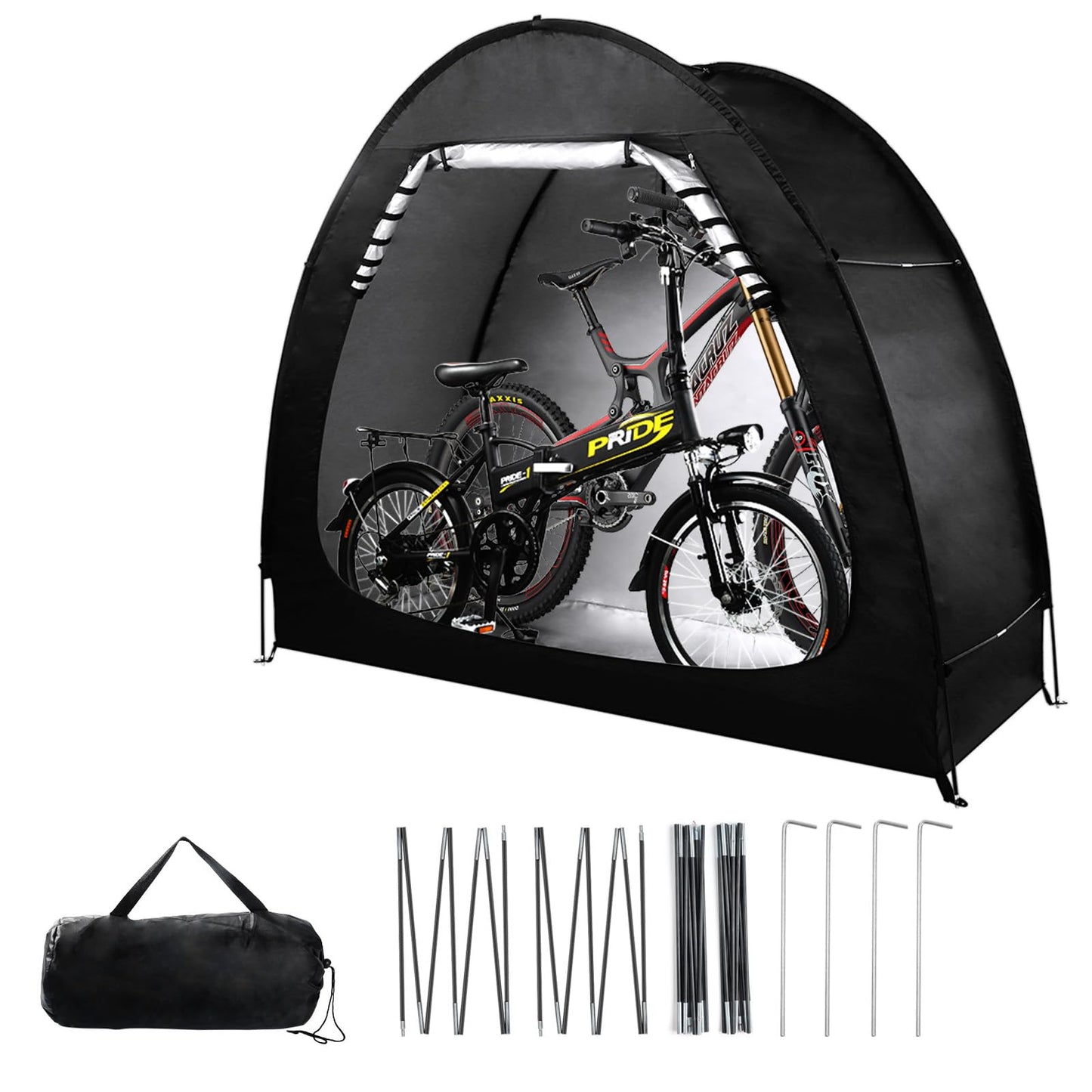 AXABING Outdoor Bike Storage Shed Tent, Portable Bicycle Motorcycle Storage Shed with Spare Pole and Rain strip for 2 Bikes, PU4000 Waterproof Silver Coated Oxford Bike Cover, Foldable Bicycle Shelter