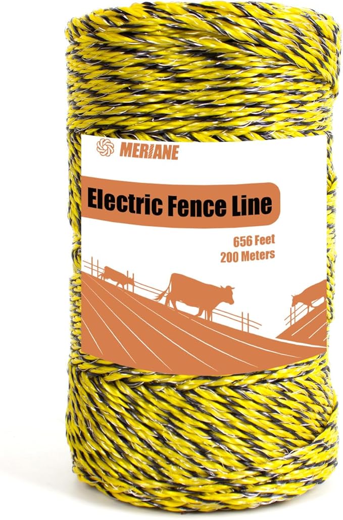 Electric Fence Wire 1/8'' 656 Feet/200 Meters, UV Wear Rust Resistant, Upgraded 6 Stainless Steel Strands Conductors, Portable Polyrope Electric Fence Polywire for Livestock
