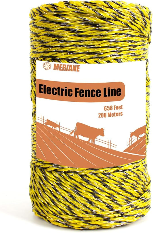 Electric Fence Wire 1/8'' 656 Feet/200 Meters, UV Wear Rust Resistant, Upgraded 6 Stainless Steel Strands Conductors, Portable Polyrope Electric Fence Polywire for Livestock