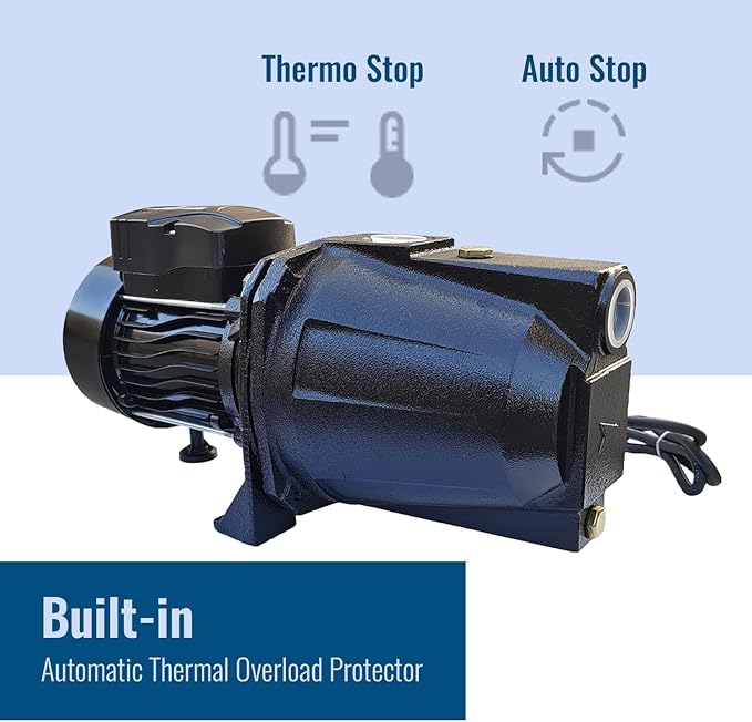 1HP Shallow Well Pump, 110V/60Hz, 10.57GPM, 216ft Head Jet Water Pump, Stainless Steel Shallow Well Jet Pump for Home Lawn Irrigation and Water Draining
