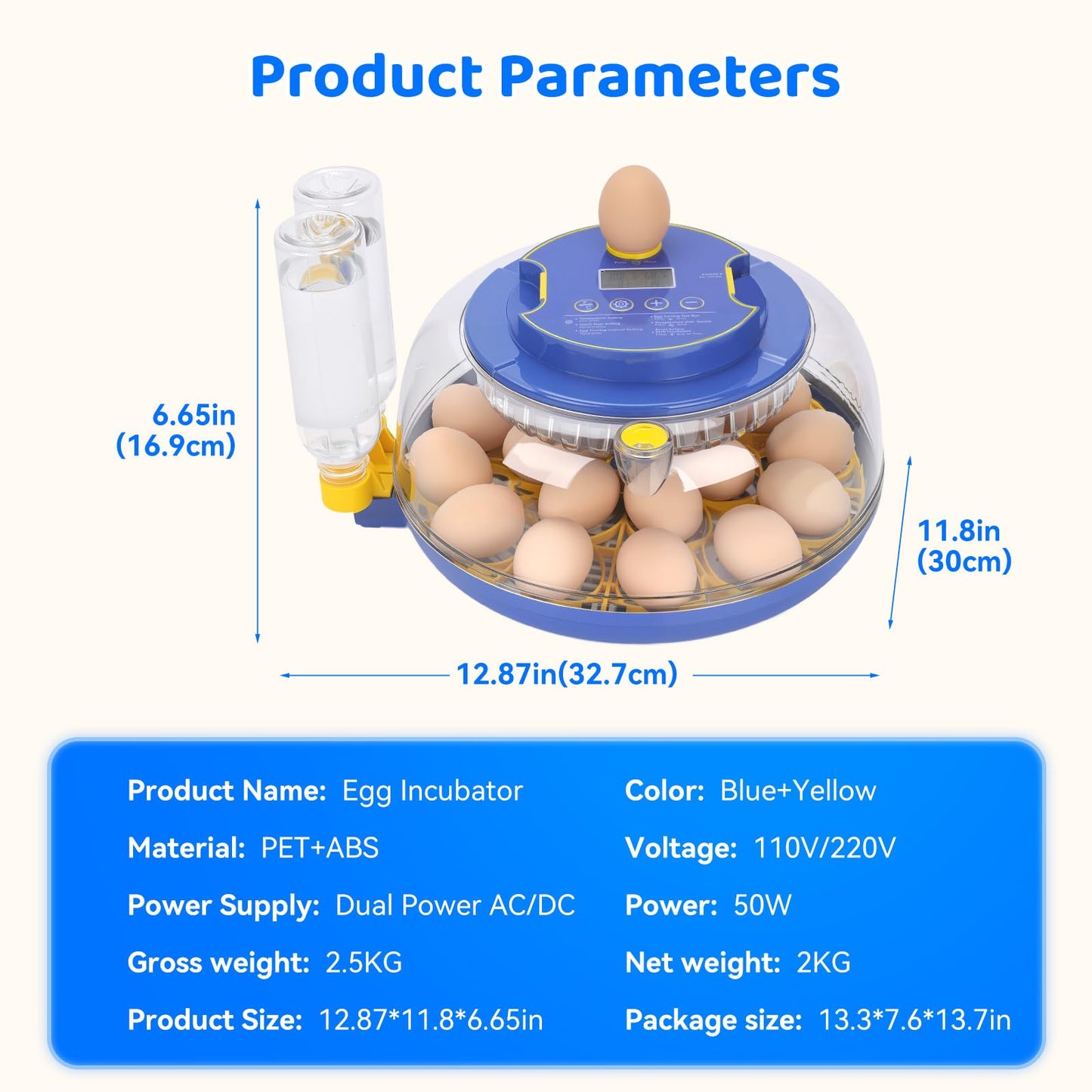 18 Egg Incubator with Automatic Egg Turning and Humidity Control, Incubators for Hatching Eggs, Chicken, Ducks, Goose, Pigeon, Quail, Parrot Incubator for Farm, Lab, Science Classroom, Home