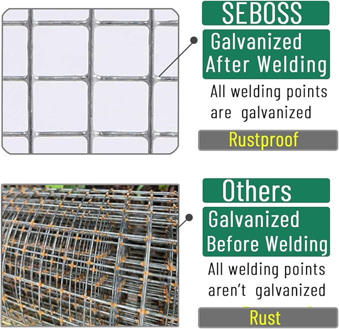 SEBOSS Hareware Cloth 1/2 inch 72 x 100 Ft 19-Gauge, Hot-dip Galvanized After Welding, Chicken Wire Fencing, Gopher Wire, Wire Mesh Roll, Wire Cloth, and Long-Lasting Wire Fencing Use
