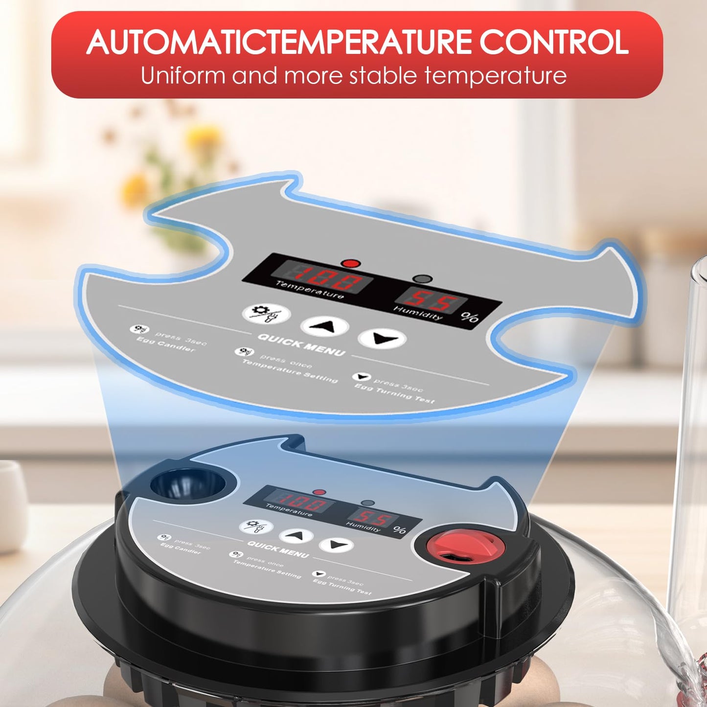 Incubators for Hatching Eggs Automatic Egg Incubator with Temperature Control Humidity Display 12 Egg Capacity for Chicken Duck Goose Eggs Digital Display Auto Turner 360° View