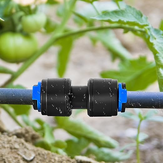 10 Pack 1/4" Drip Universal Straights Fitting Connectors, Quick Connect Universal Drip Irrigation Tubing Coupling Valve, Connector Locking Fitting for Sprinkler or Drip Irrigation System