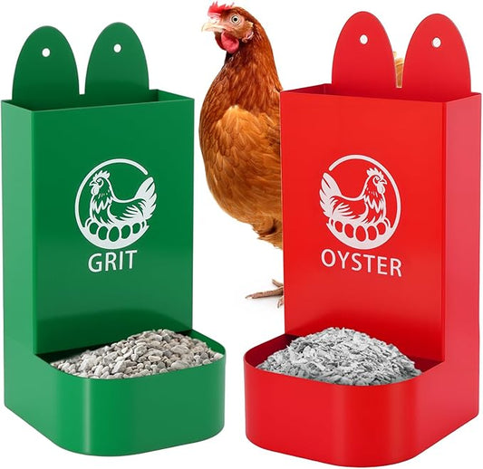 Chicken Grit and Oyster Shell Feeder for Hens – US Patent Pending – Heavy-Duty Metal Chicken Feeder with Rounded Edges – Chicken Coop Accessories Improve Eggshell Quality and Hen Health