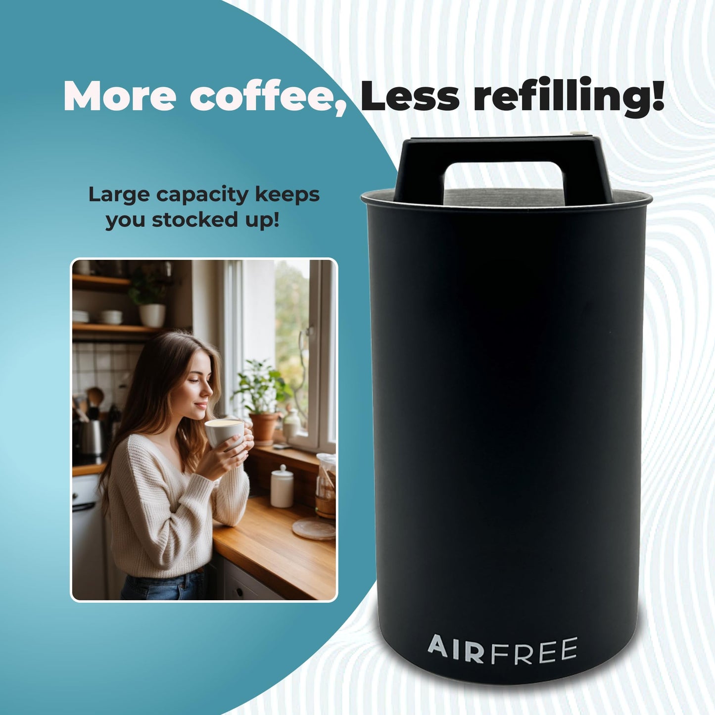 Skywin Metal Canister with Seal Lid, Black Coffee Canister, Coffee Container, Coffee Bean Storage, Vacuum Coffee Canister, Push Out Excess Air Preserve Food Freshness