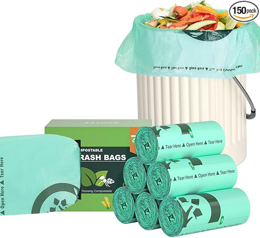 AYOTEE 150 Count Compostable Trash Bags 1.2 Gallon Small Trash Bags, Small Compost Bags for Countertop Bin, Unscented Biodegradable Trash Bags Small Garbage Bags for Bathroom Home Kitchen Office