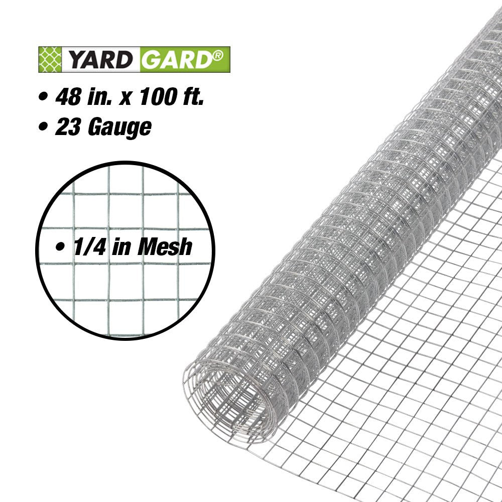 YARDGARD Hardware Cloth 1/4 Inch Mesh 48 Inch X 100 Foot 23 Gauge Galvanized Steel Wire Fence Ideal for Garden Fence, Cage Fence, Chicken Wire Fencing, Rabbit Fencing, Arts and Crafts, and Yard Fence