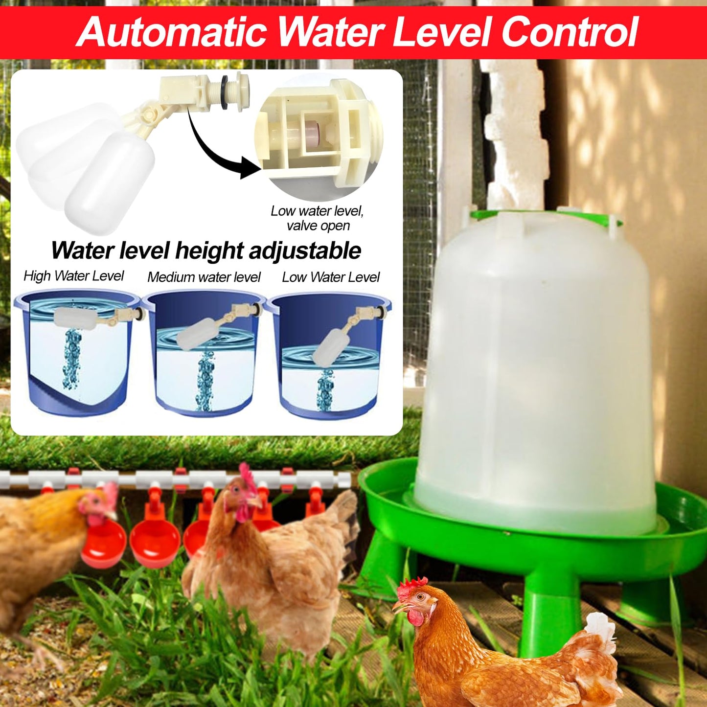 Automatic Chicken Waterer System Kit with Chicken Water Cups Nipples Float Valve Pipeline 58 PCS Complete Set Chicken Water Feeder Dispenser Large Chicken Watering System PVC Poultry Waterer Drinker