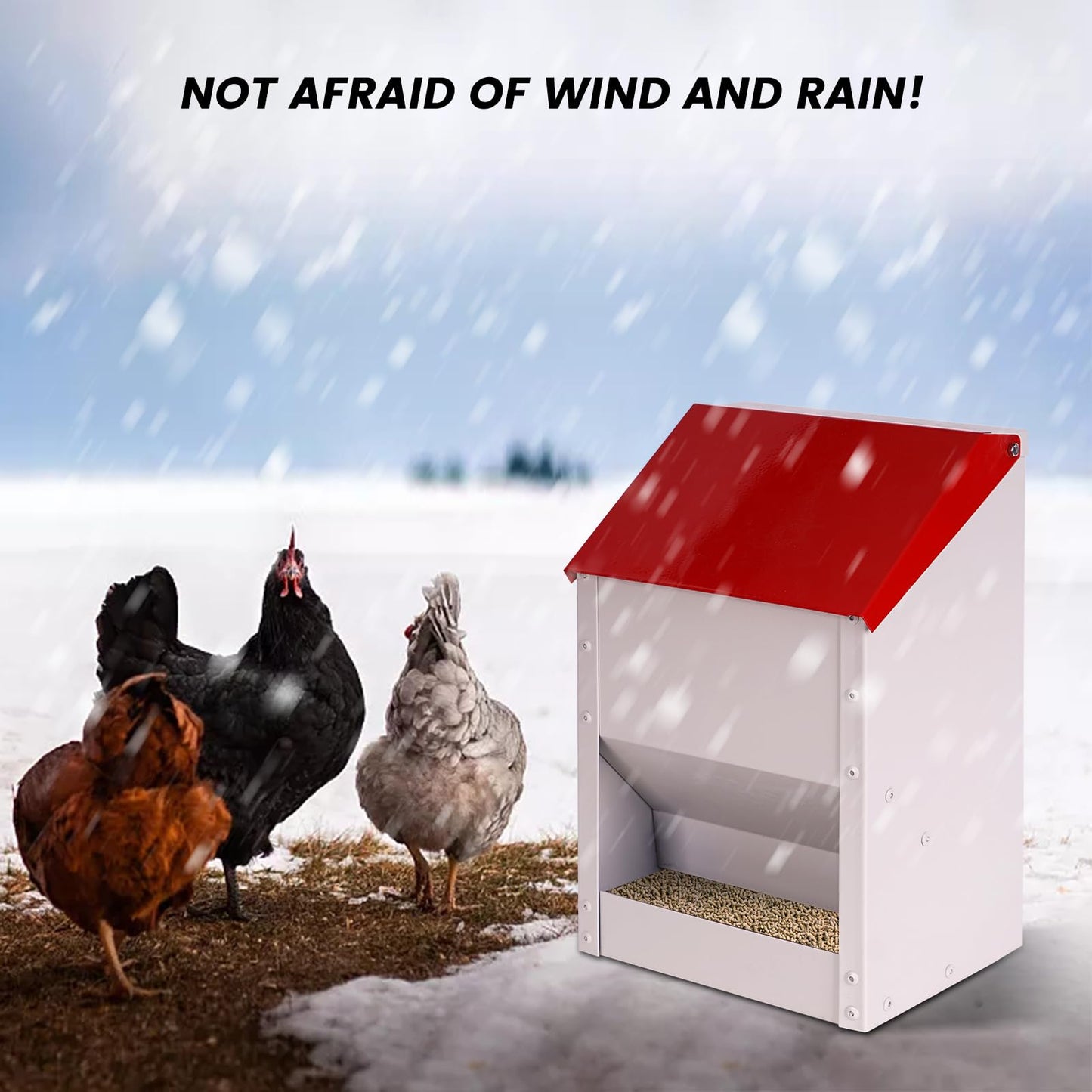 KHEARPSL Galvanized Wall Mount Chicken Feeder No Waste Hanging Chicken Feeder with Lid Weatherproof Metal Automatic Poultry Feeder Trough Food Dispenser for Outside Coop (10 lbs)