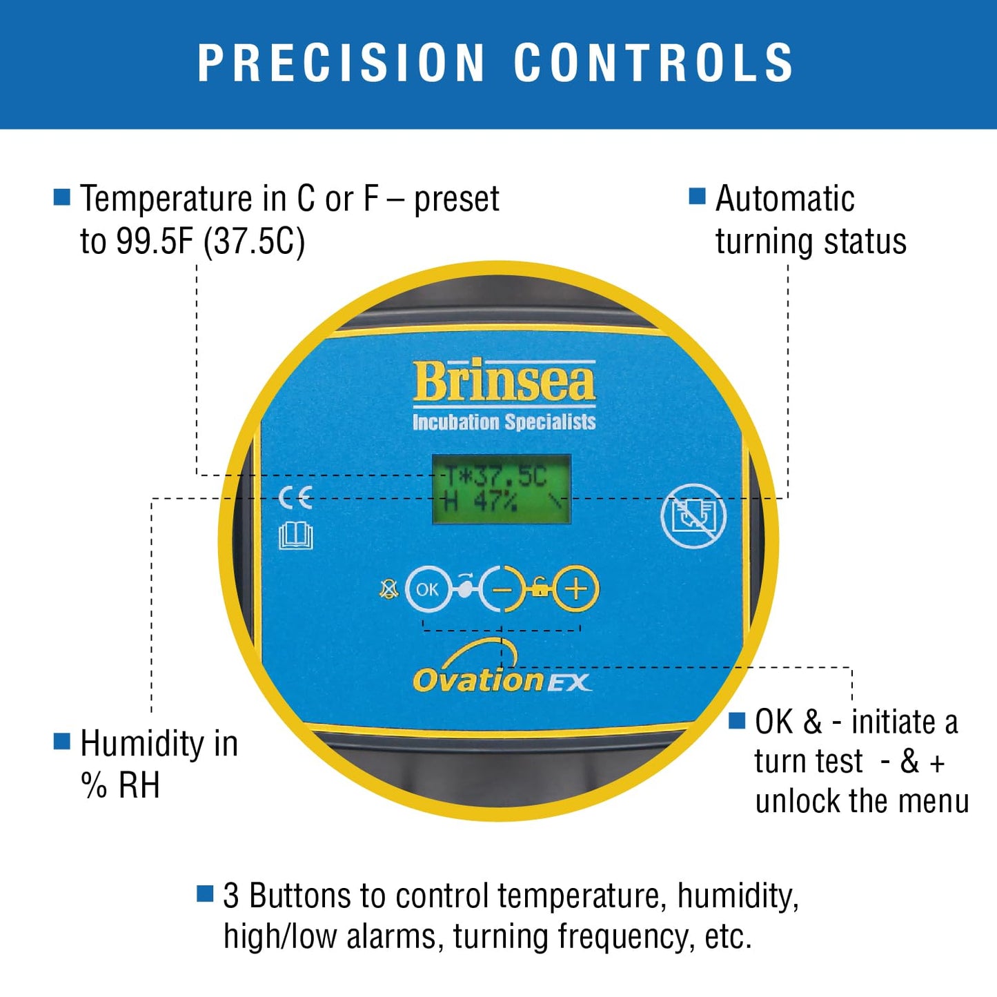 Brinsea Ovation 56 EX Egg Incubator With Automatic Humidity Control and Egg Turning for Hatching 56 Chicken, Duck, Other Bird Eggs, Precision Digital Controls, Temperature Alarms