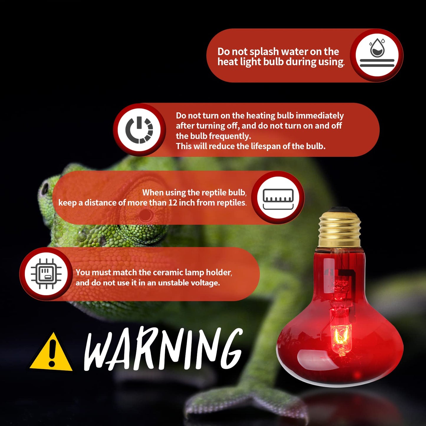 FIVEAGE 75W Red Pet Light Heating Infrared Bulb UVA Spot Heat Lamp for Reptile and Amphibian Use - Lizard Tortoise Snake Chameleon 2 Pack