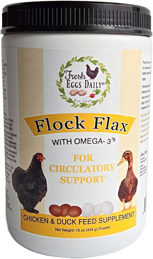 FRESH EGGS DAILY Flock Flax Feed Supplement Vitamins for Backyard Chickens and Ducks 16oz