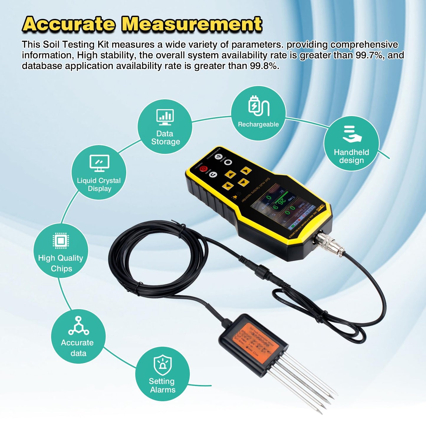 New 7 in 1 Soil Tester with LCD Display, Nitrogen Phosphorus Potassium NPK Tester, Handheld Soil PH Meter Kit, Temperature, Conductivity, Moisture, EC Meter for Agriculture and Surveying