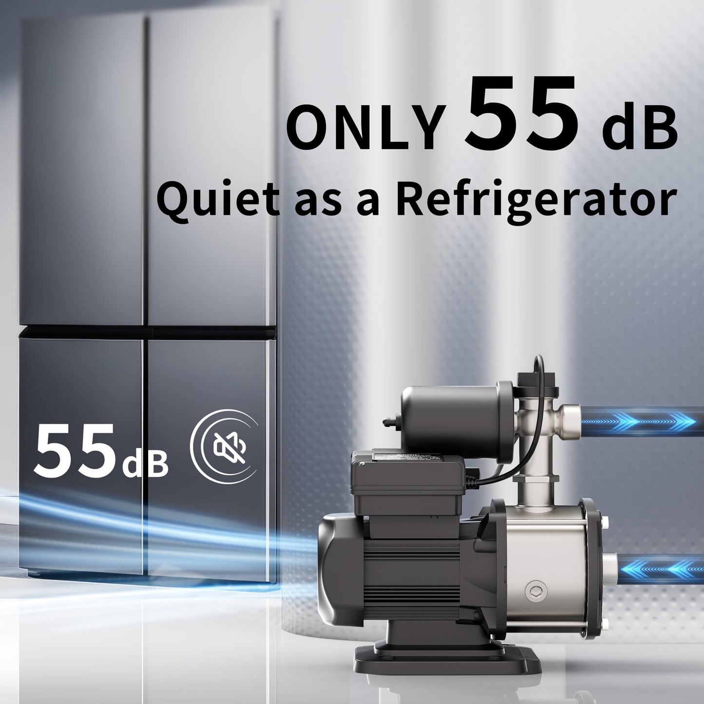 SUETPRYE 86PSI, 25GPM Smart Water Pressure Booster Pump for Home, 50% Energy Saving 0.87 HP, Constant Pressure, 55dB Ultra Quiet, 1" NPT, 115VAC, Boosts 10 Water Outlets for House, Shower, Irrigation