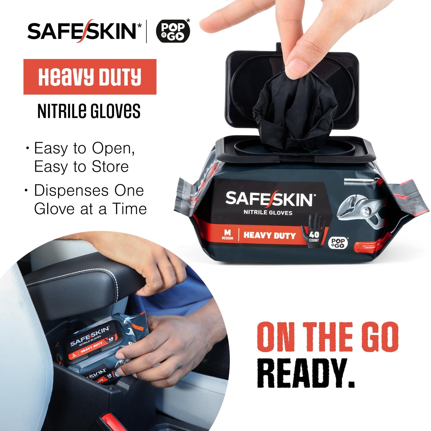 SAFESKIN* Nitrile Disposable Gloves POP-N-GO*, Heavy Duty, Powder-Free, Latex Free, Household, Plumbing, Gardening, Painting, Medium, 1600 Count
